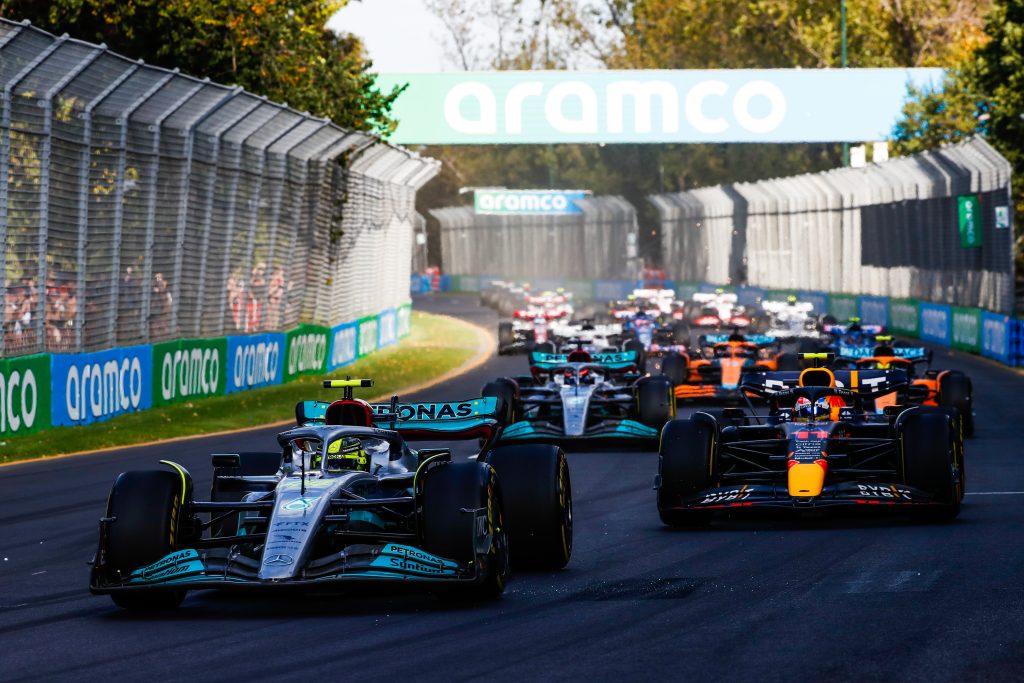 F1 cars on track at Melbourne